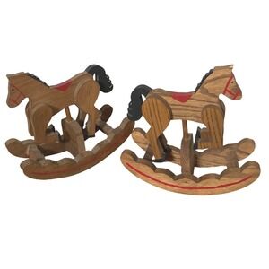 Handmade Wooden Rocking Horse Pair 1992 1993 Folk Art Primitive Decor Vintage